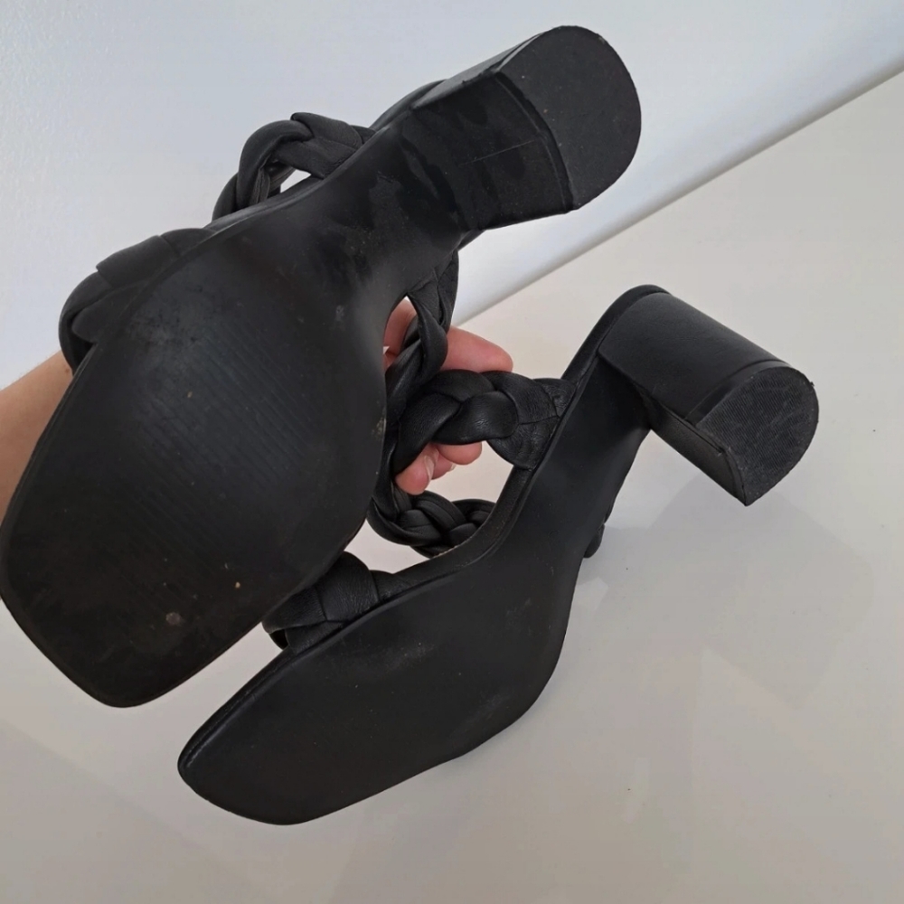 Envy Size 39 Uk 6 Black 'Knot To Miss' Braided Faux Leather Heel Sandals, Mules. - Picture 4 of 14